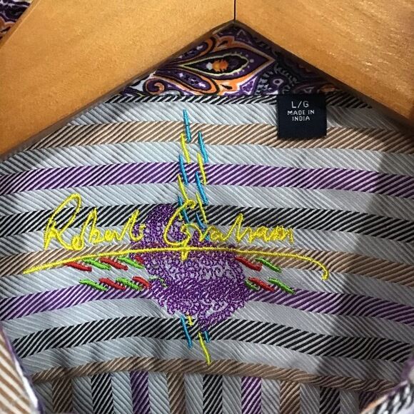 Robert Graham Men's L Multicolor Striped Flip Cuff Button Up Shirt - Picture 10 of 11